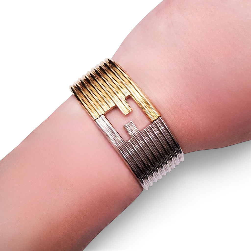 FENDI SILVER AND GOLD CUFF BRACELET - SIZE M