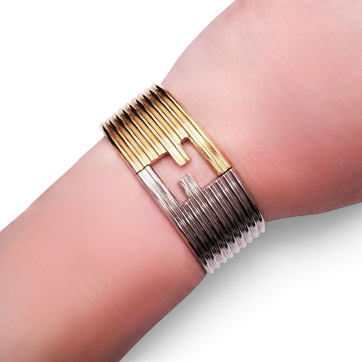 FENDI SILVER AND GOLD CUFF BRACELET - SIZE M