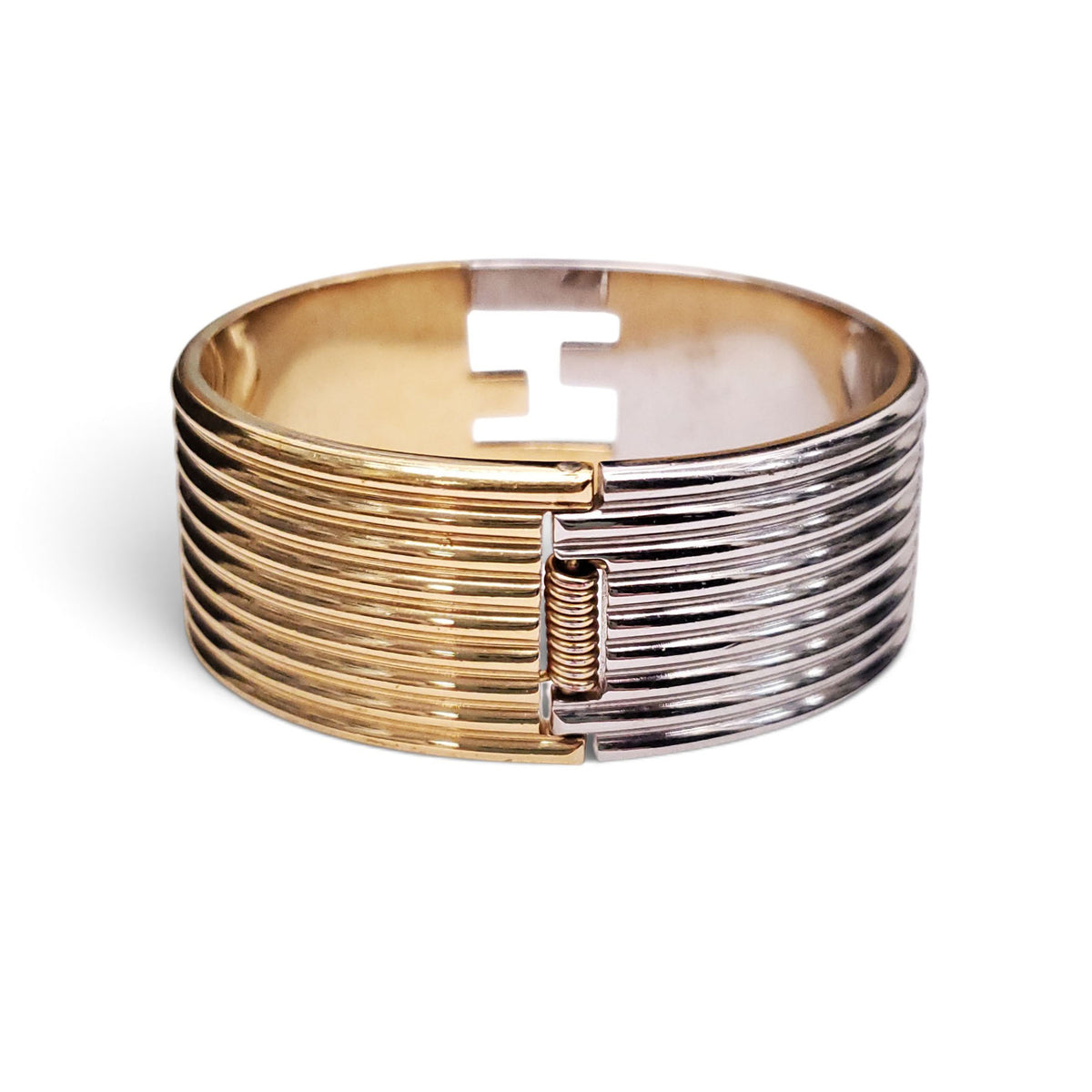 FENDI SILVER AND GOLD CUFF BRACELET - SIZE M