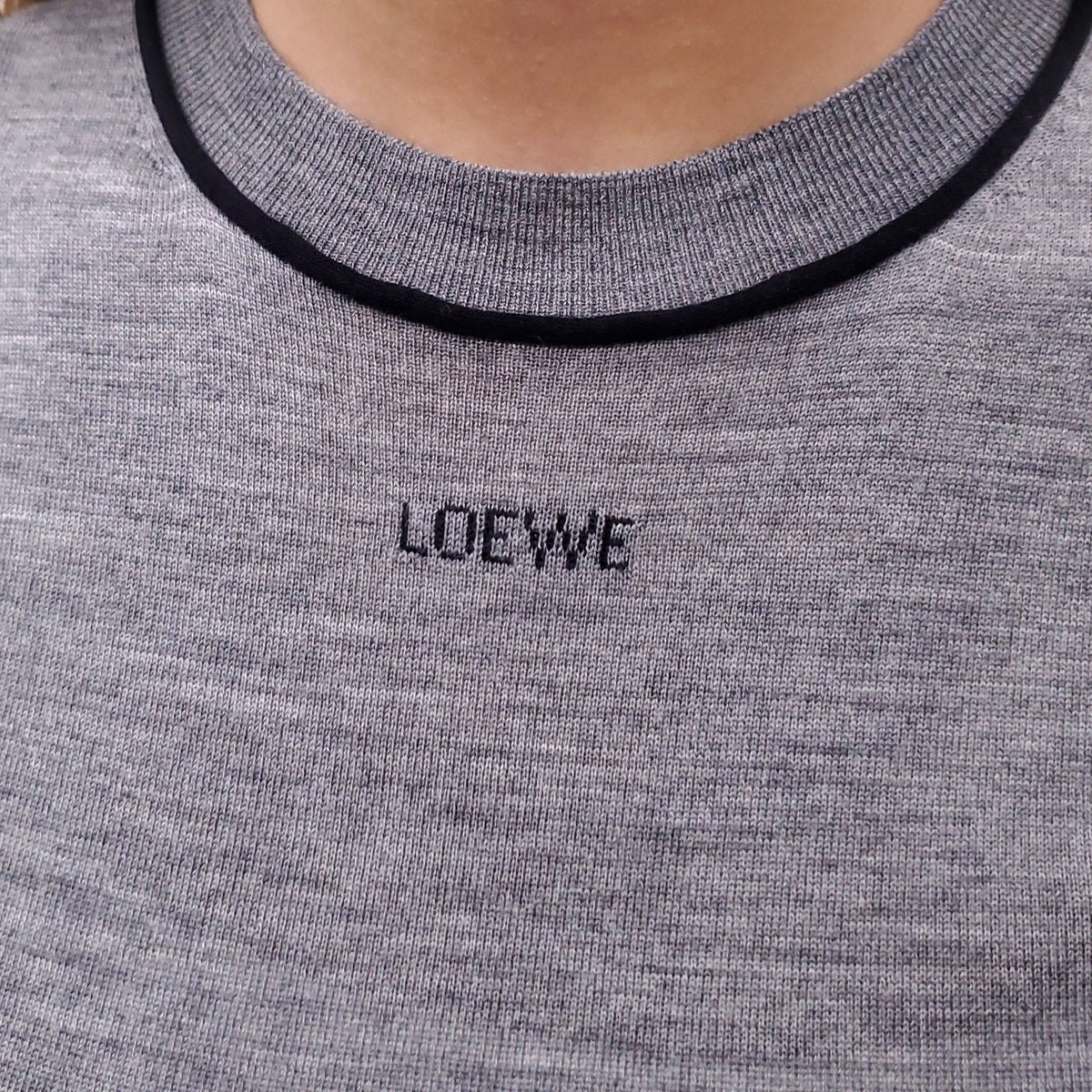 LOEWE GREY SHORT SLEEVE LOGO SWEATER - SIZE XS