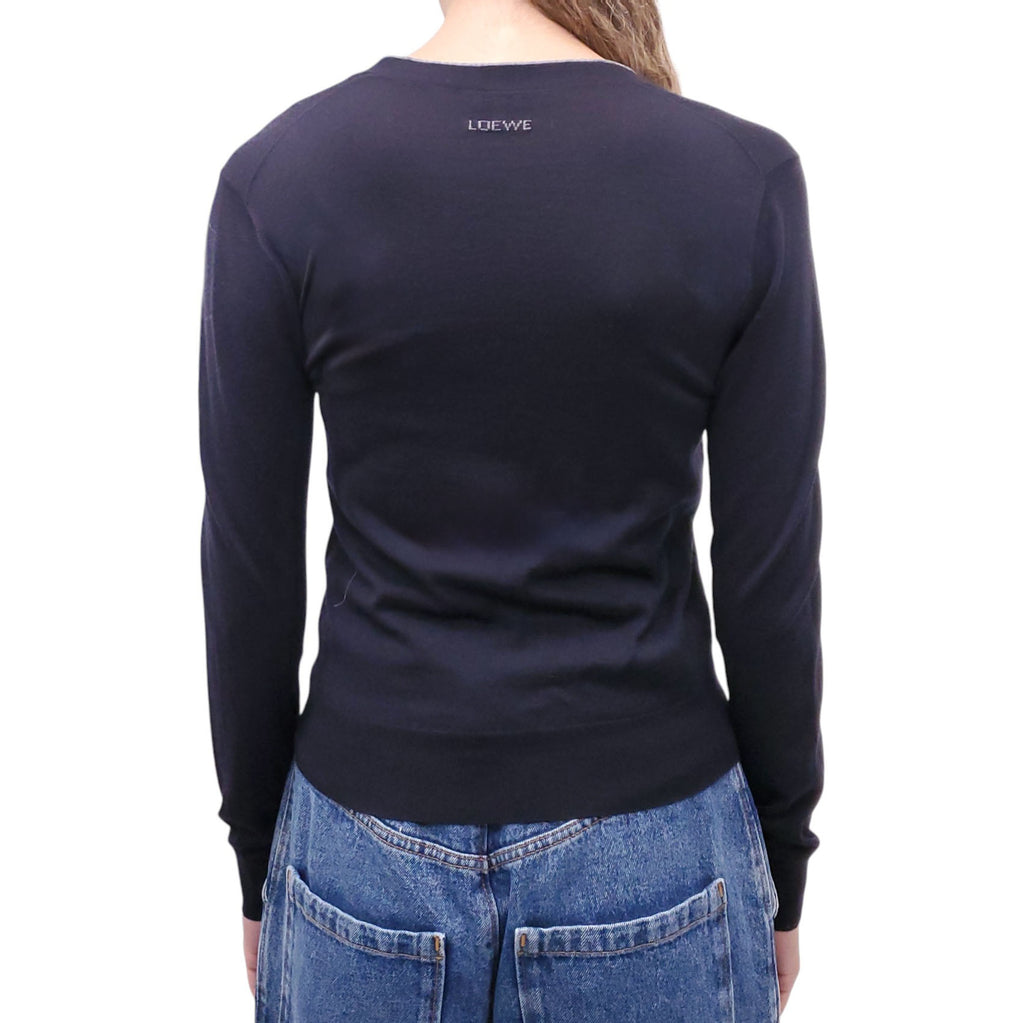 LOEWE NAVY CARDIGAN WITH LOGO - SIZE XS