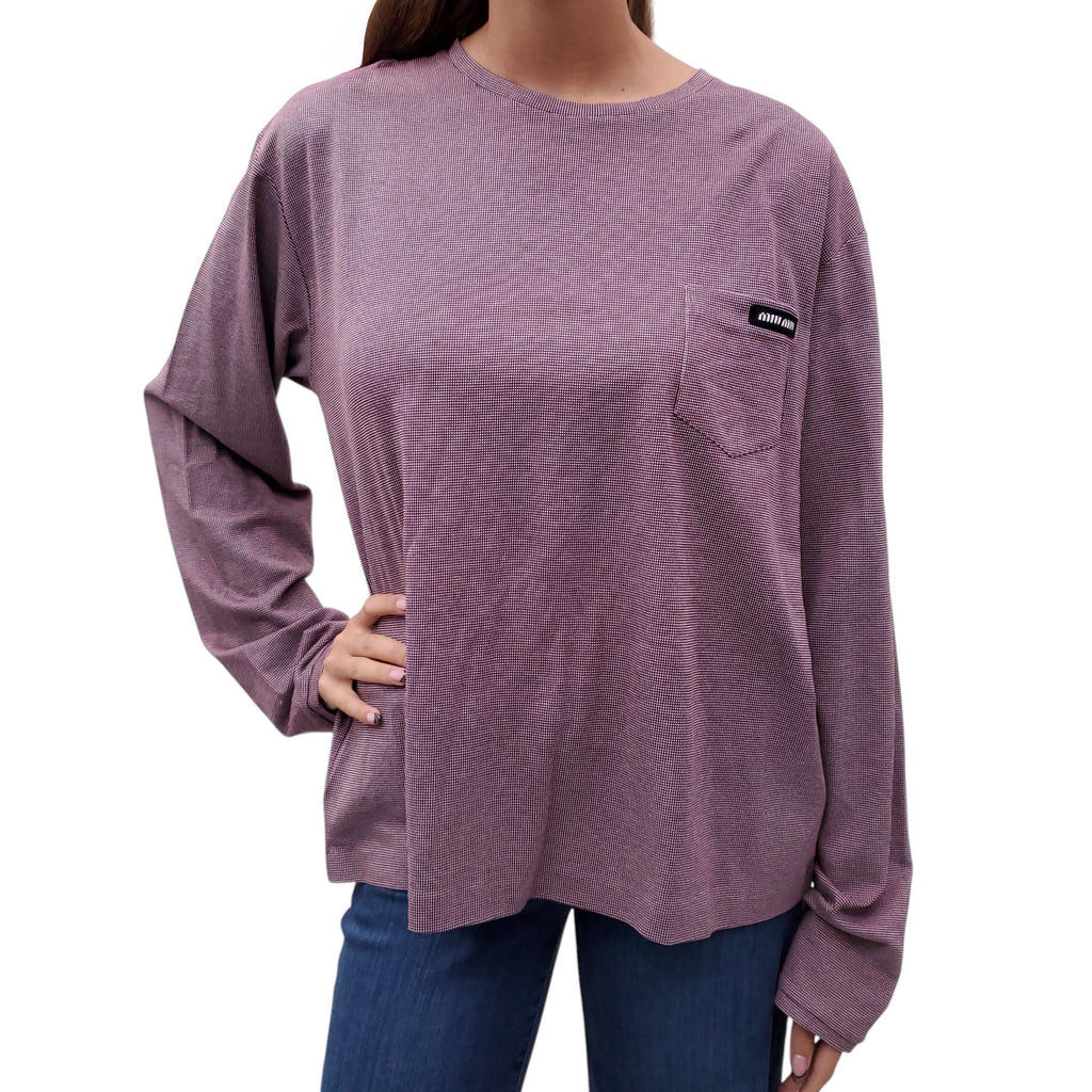 MIU MIU RED CHECKERED LONG SLEEVE SHIRT WITH LOGO POCKET - SIZE L