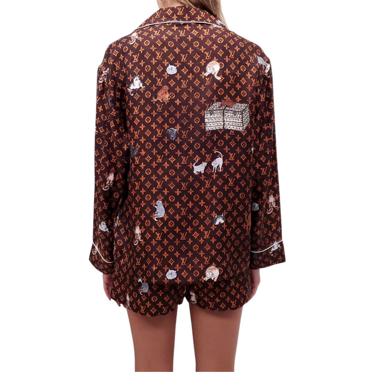 LOUIS VUITTON SILK CAT LOGO SHORTS SET - SIZE S