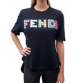 FENDI BLACK STUDDED LOGO T-SHIRT - SIZE 40