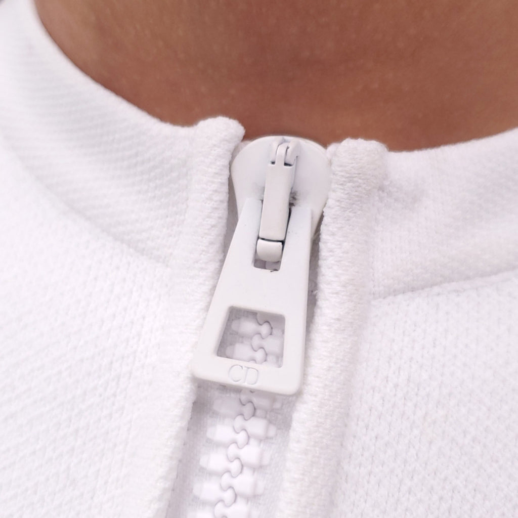 CHRISTIAN DIOR WHITE KNIT LOGO LONG SLEEVE DRESS WITH ZIPPER - SIZE 4