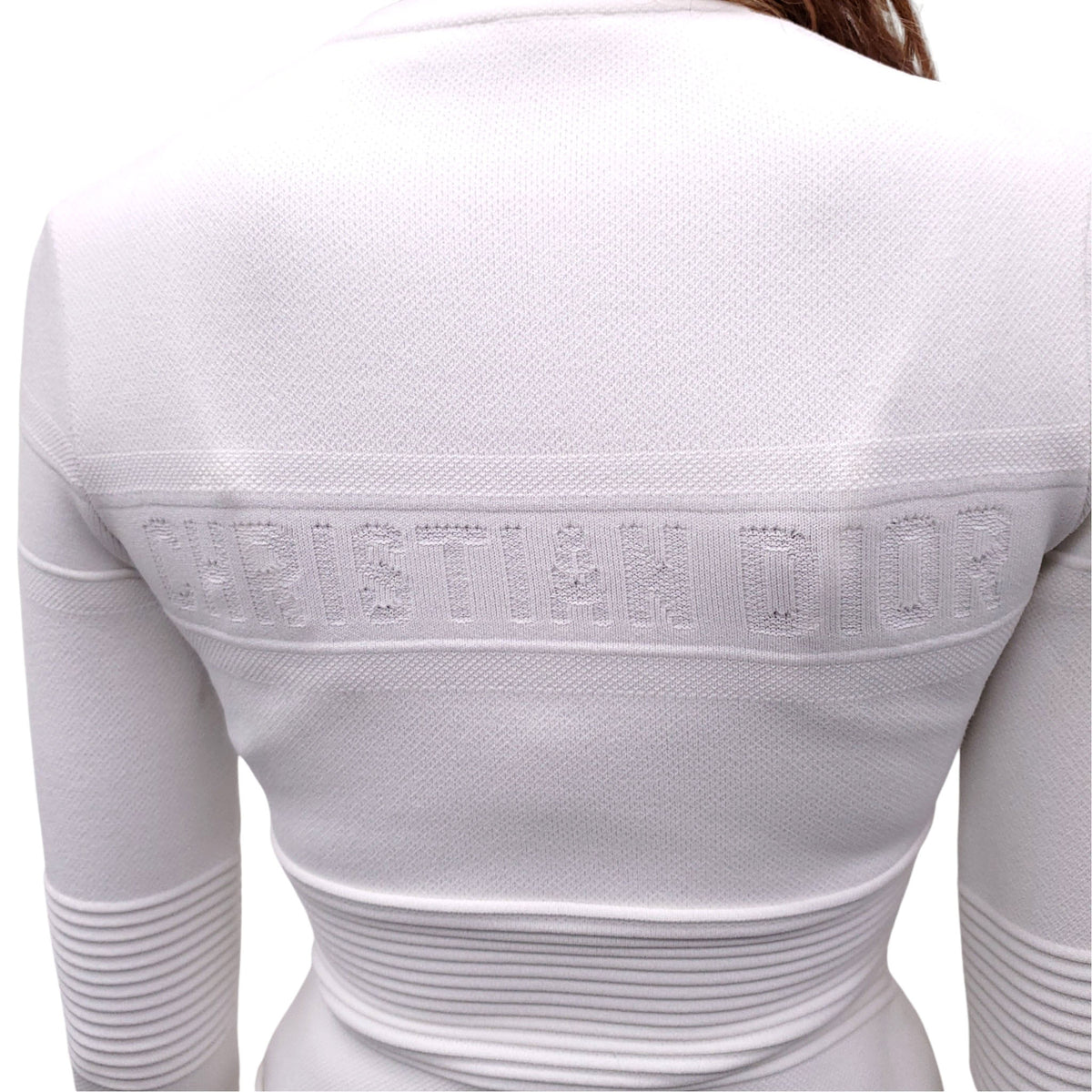 CHRISTIAN DIOR WHITE KNIT LOGO LONG SLEEVE DRESS WITH ZIPPER - SIZE 4