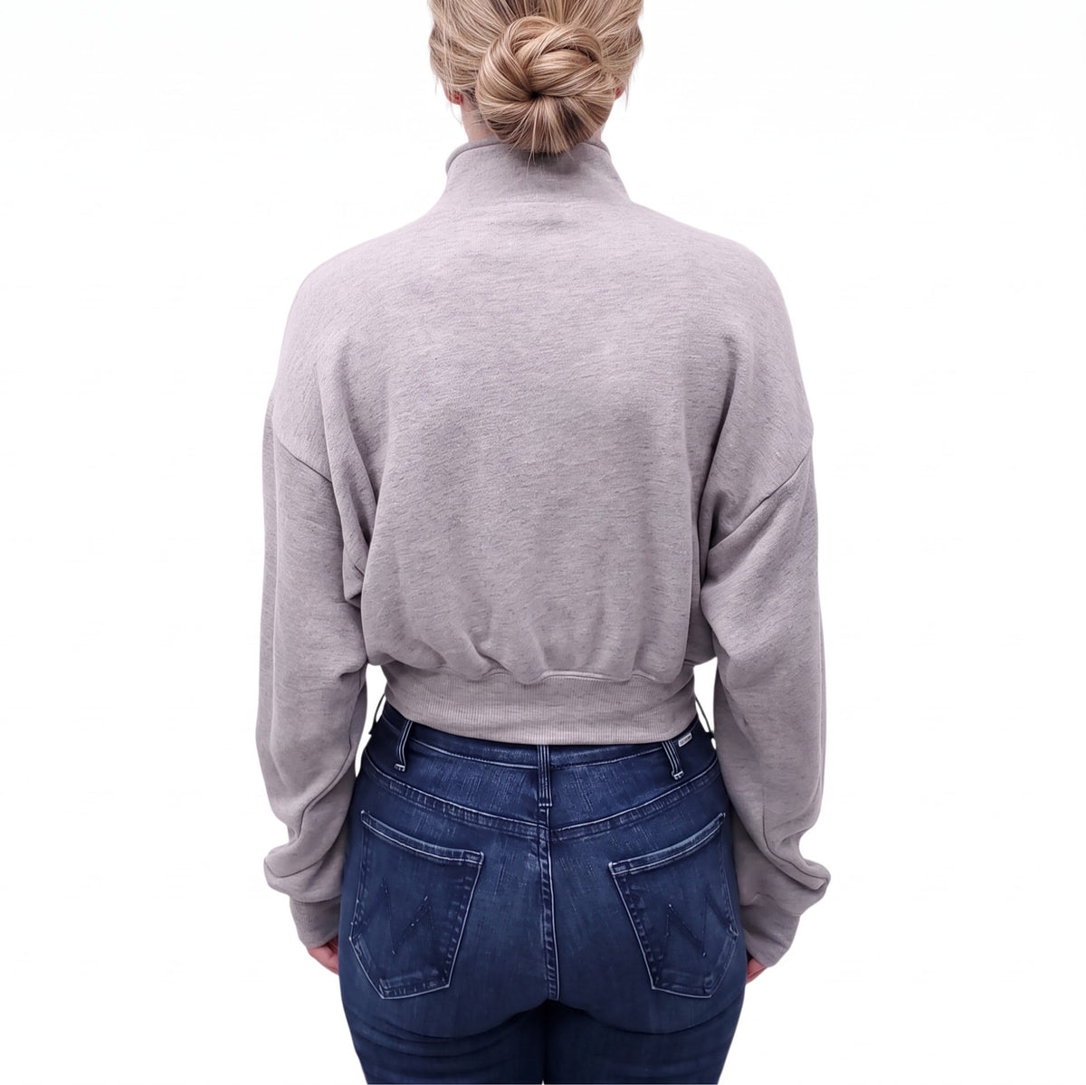 ÉTERNE GREY QUARTER ZIP LOGO CROPPED SWEATSHIRT - SIZE XS
