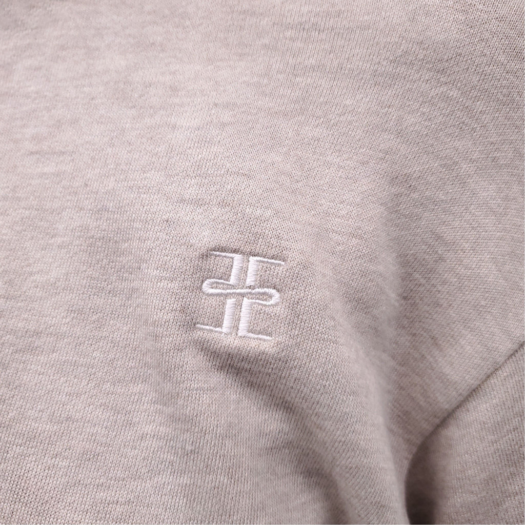 ÉTERNE OATMEAL HALF-ZIP CROPPED SWEATER - SIZE XS