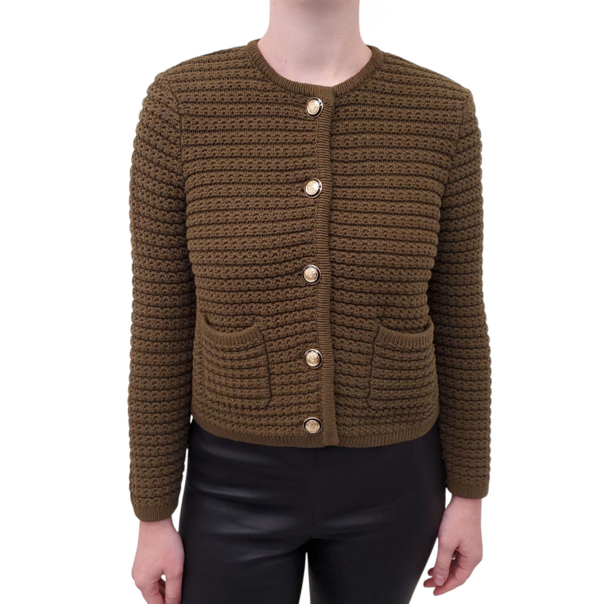 BA&SH KAHKI GREEN KNIT SWEATER JACKET - SIZE S