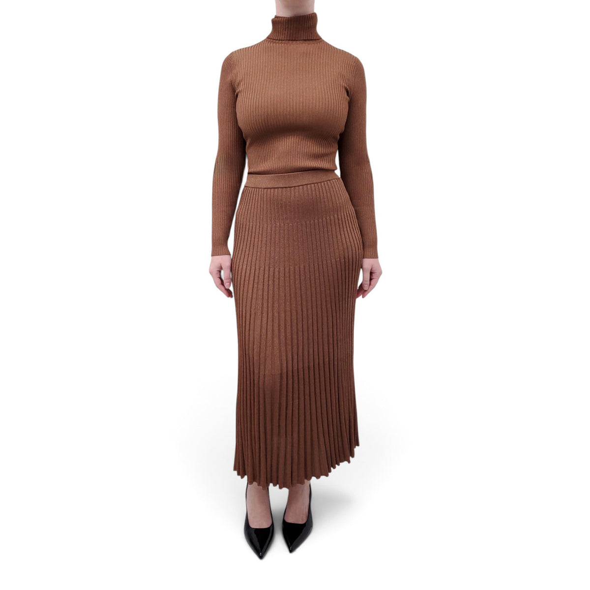 ZIMMERMANN PLEATED METALLIC SKIRT WITH MATCHING SWEATER - SIZE 1