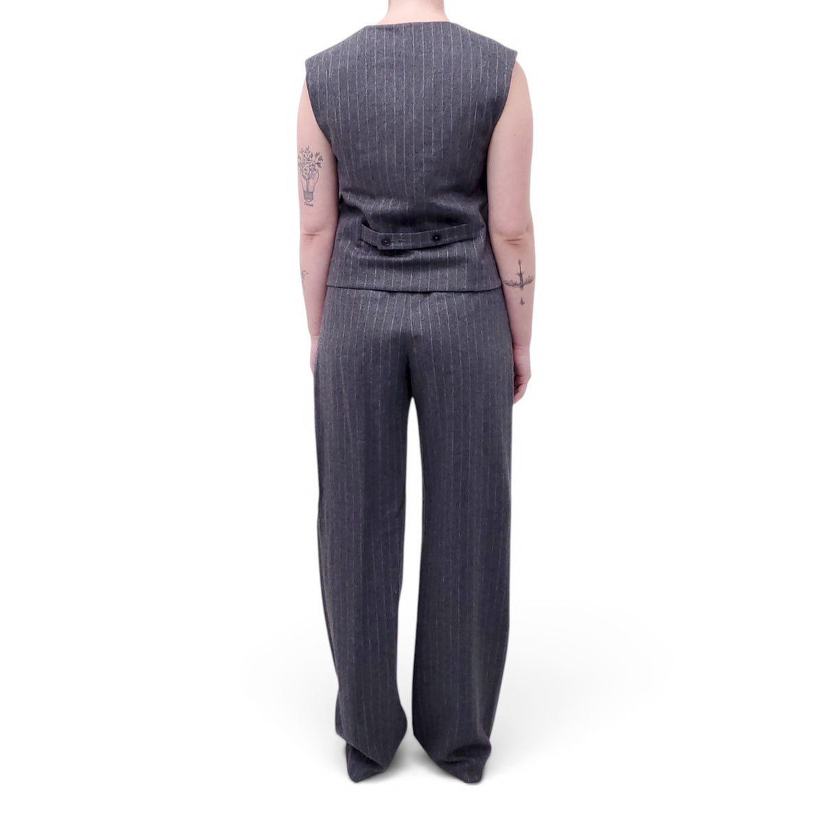 LOU LOU STUDIO GREY STRIPED VEST WITH MATCHING TROUSERS - SIZE M