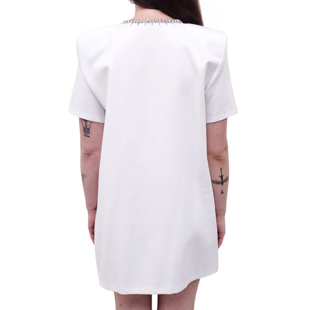 AREA WHITE CRYSTAL BOW V-NECK T SHIRT DRESS - SIZE XS