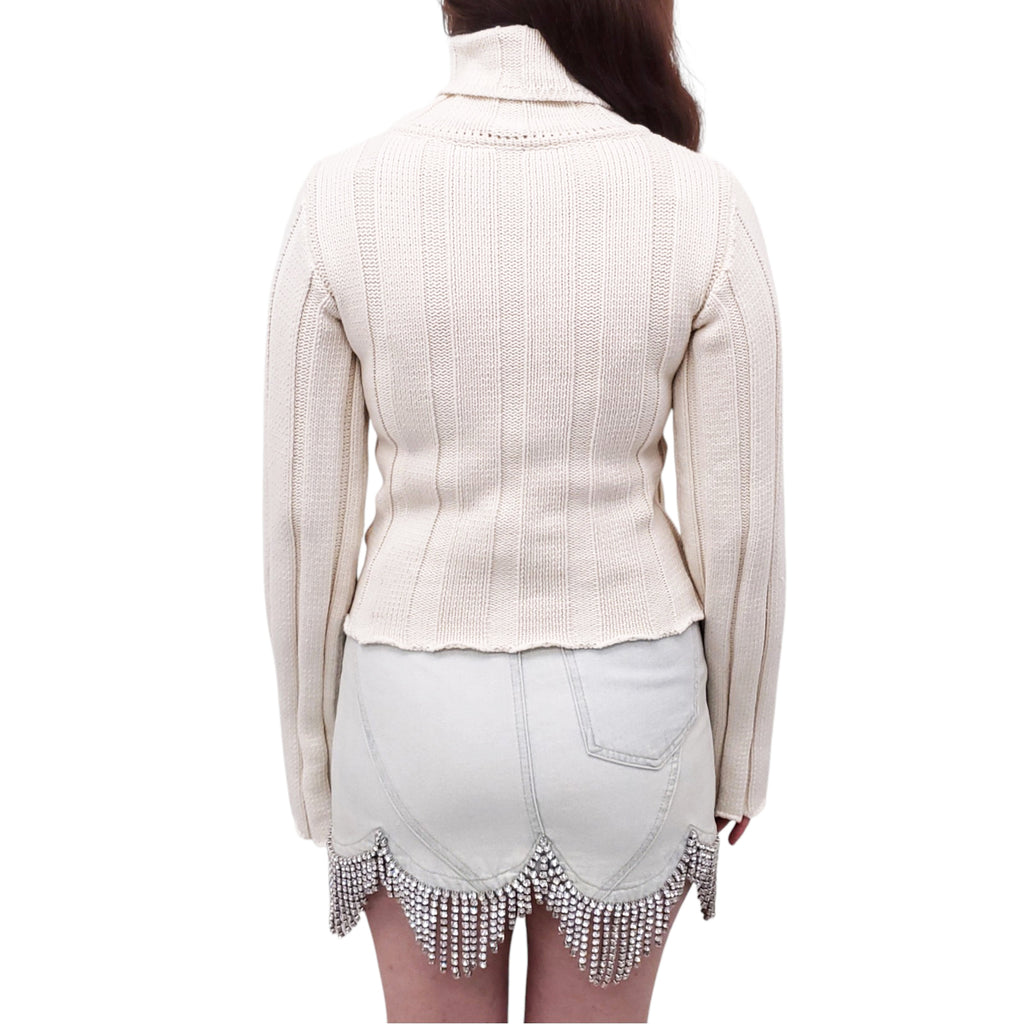 AREA IVORY TURTLENECK SWEATER WITH MIRROR DETAIL - SIZE S