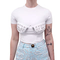 AREA WHITE CRYSTAL EMBELLISHED JERSEY T-SHIRT - SIZE S