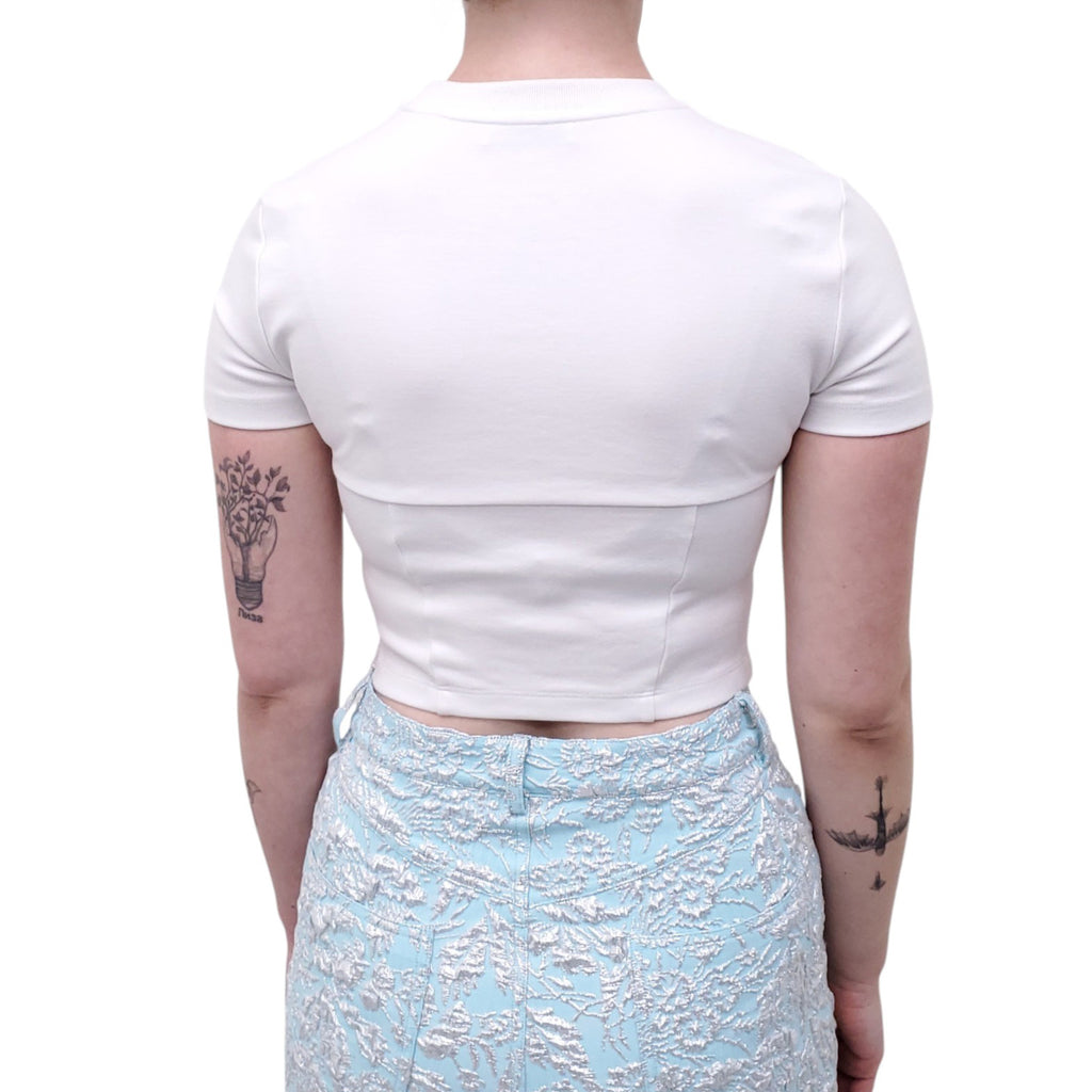 AREA WHITE CRYSTAL EMBELLISHED JERSEY T-SHIRT - SIZE S