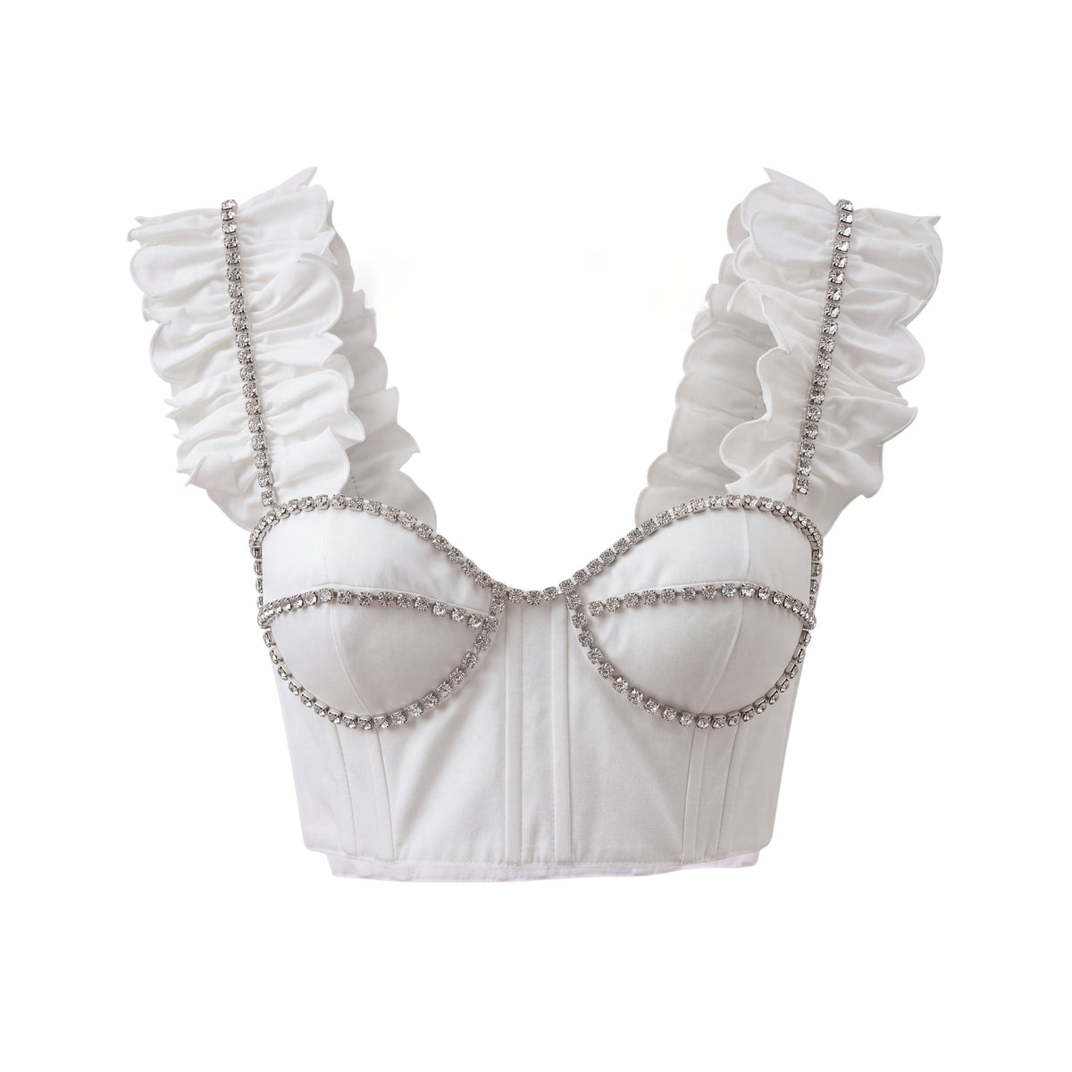 AREA WHITE POPLIN RUFFLE BUSTIER - SIZE 0