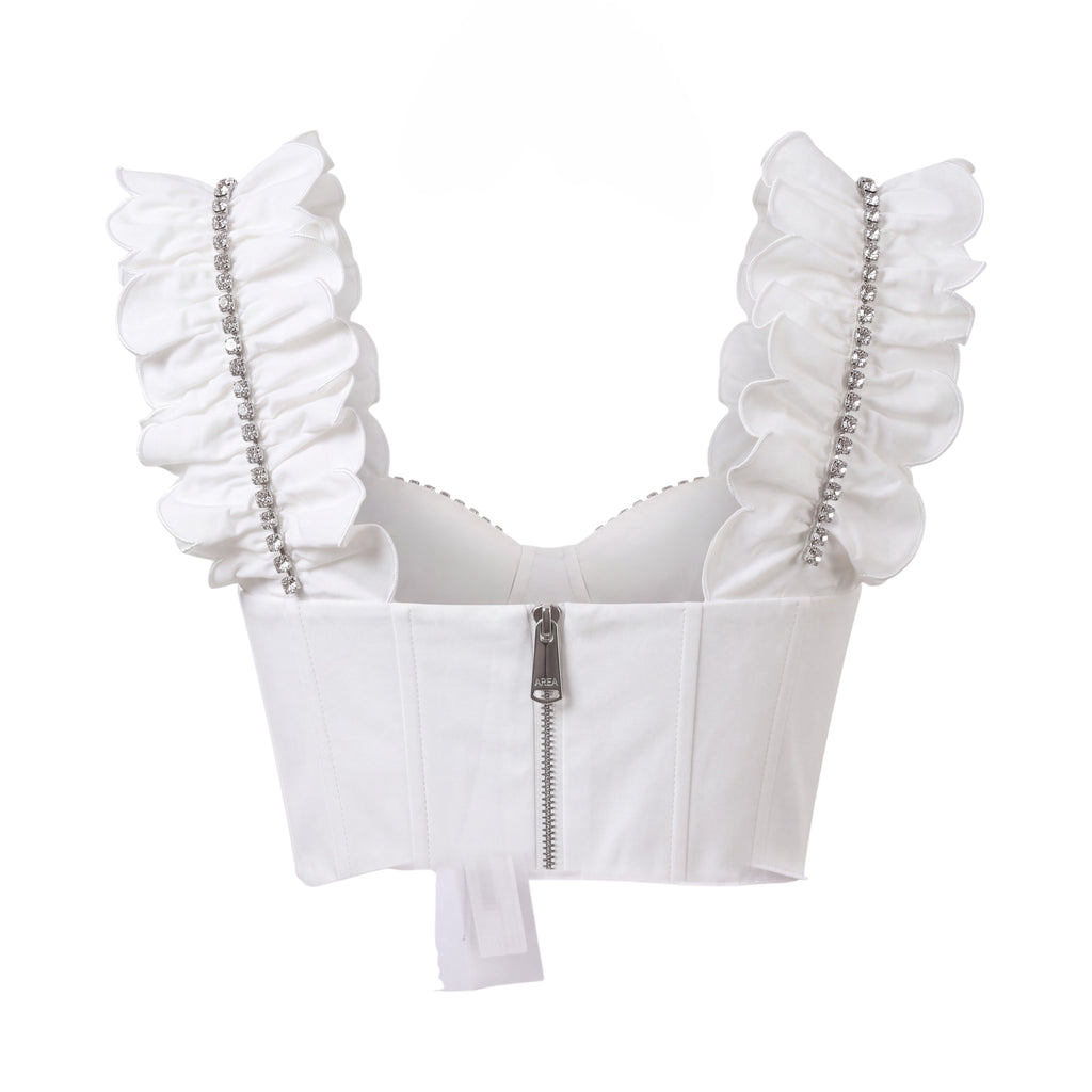 AREA WHITE POPLIN RUFFLE BUSTIER - SIZE 0