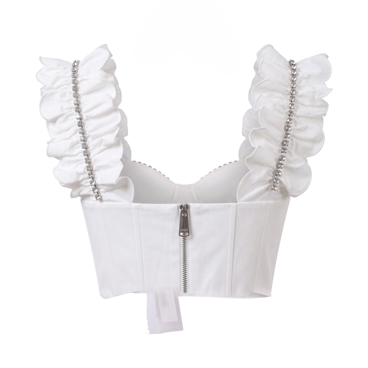 AREA WHITE POPLIN RUFFLE BUSTIER - SIZE 0