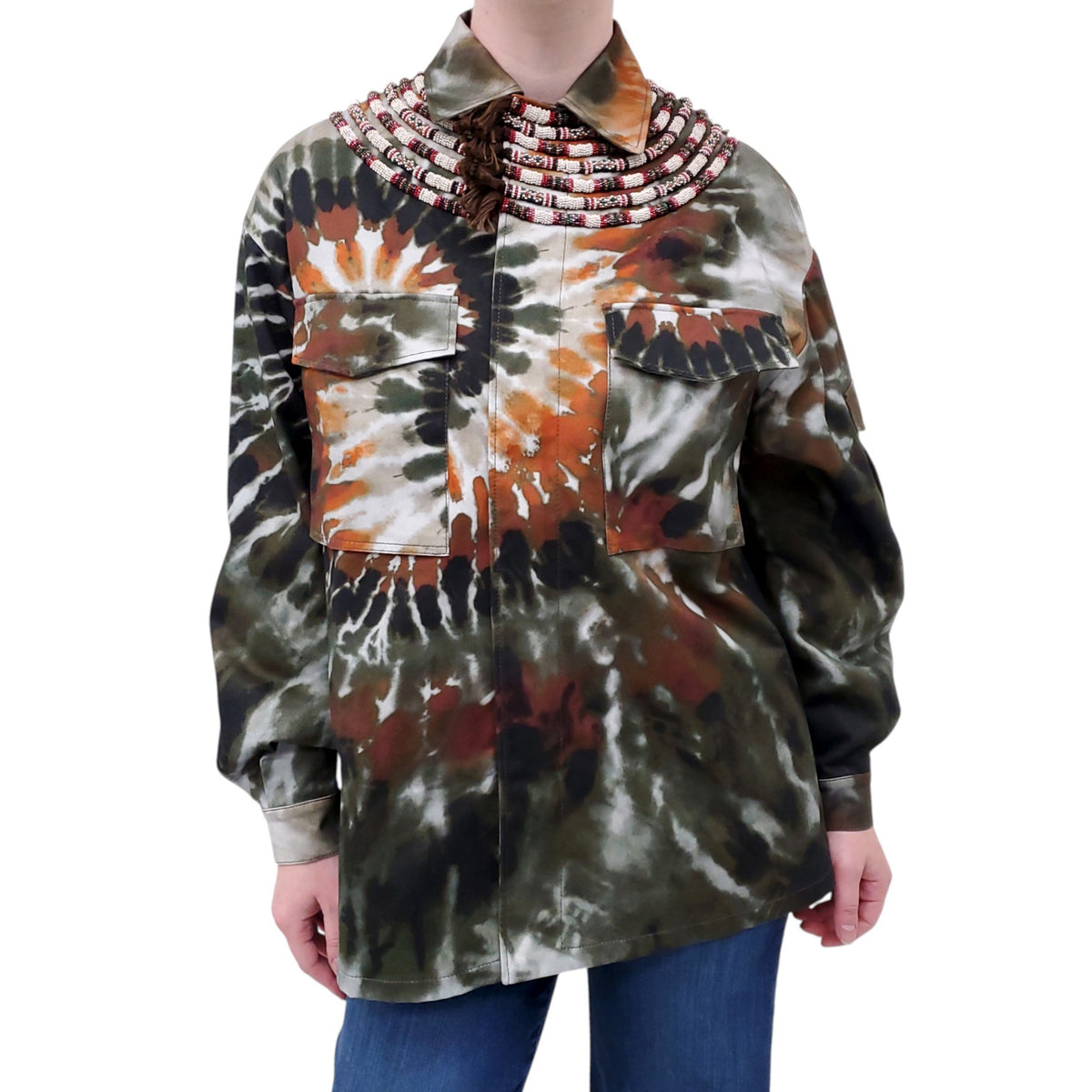 VALENTINO CABAN EMBELLISHED TIE DYE JACKET IN GREEN - SIZE 44