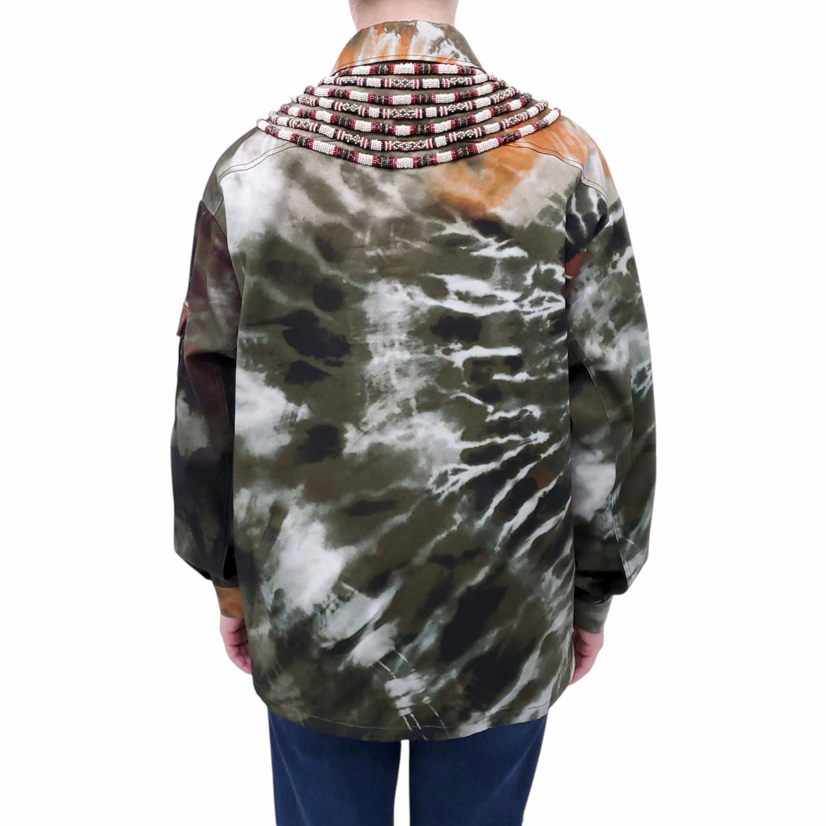 VALENTINO CABAN EMBELLISHED TIE DYE JACKET IN GREEN - SIZE 44