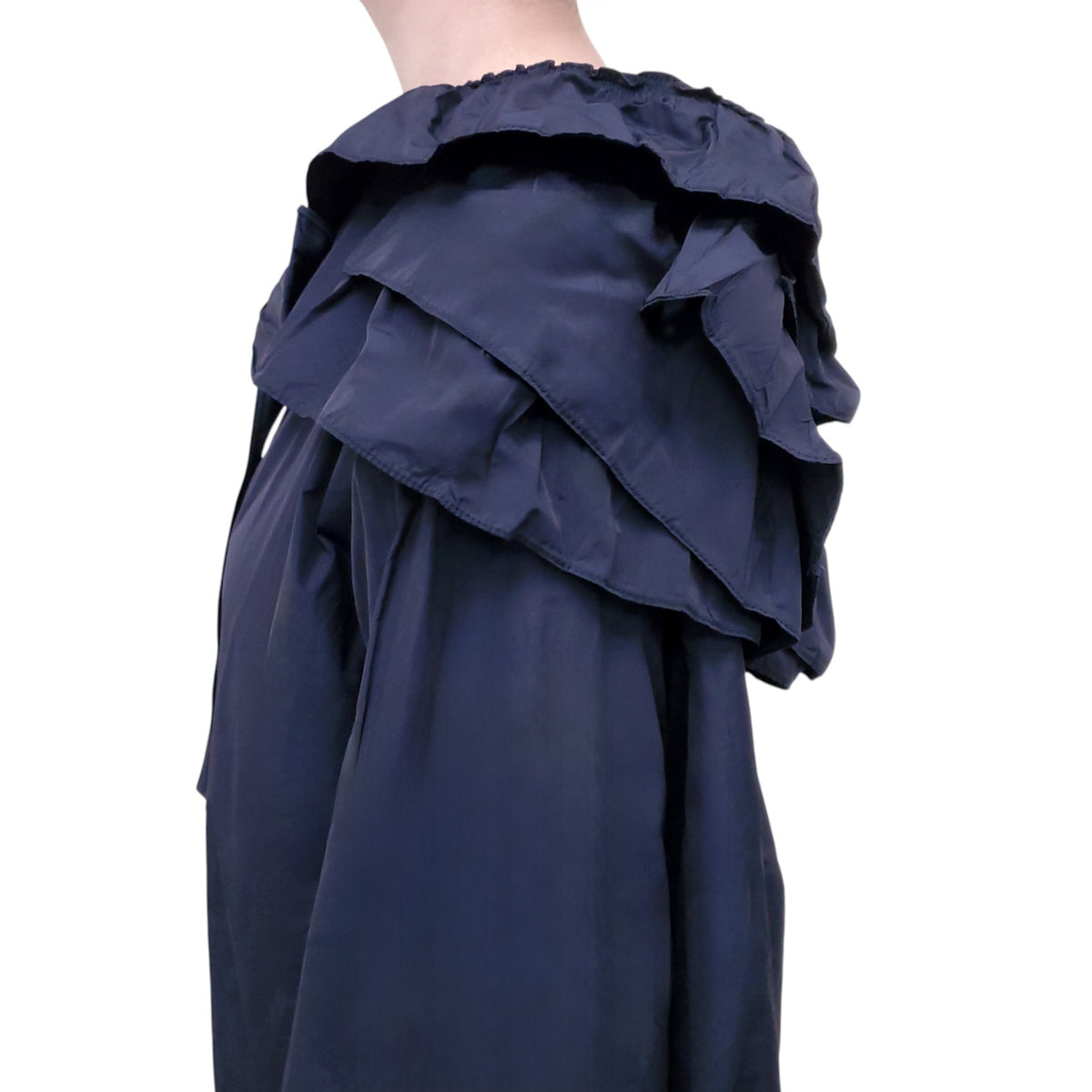 VALENTINO NAVY RUFFLE TRIM NECK TIE JACKET - SIZE 42