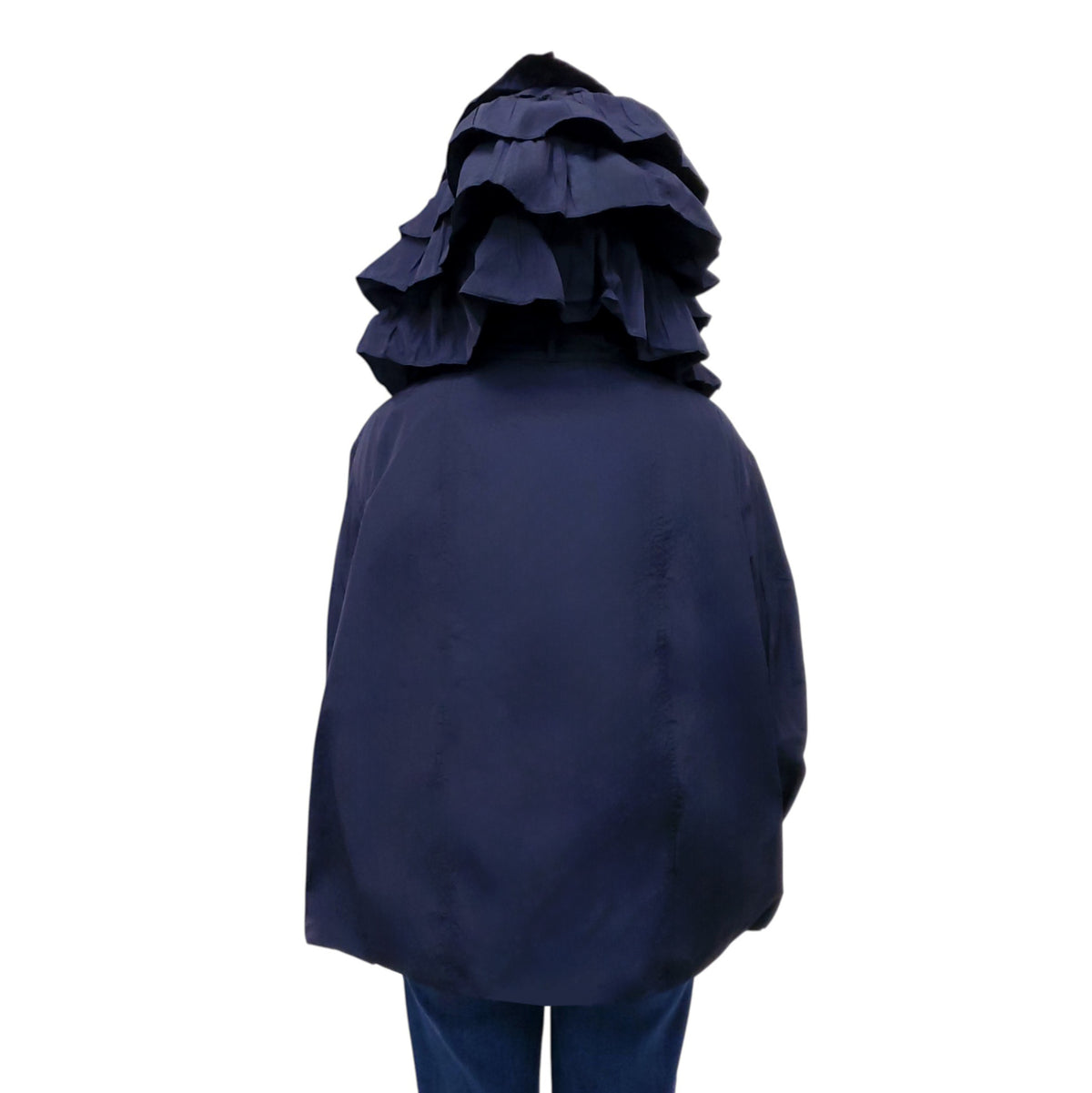 VALENTINO NAVY RUFFLE TRIM NECK TIE JACKET - SIZE 42