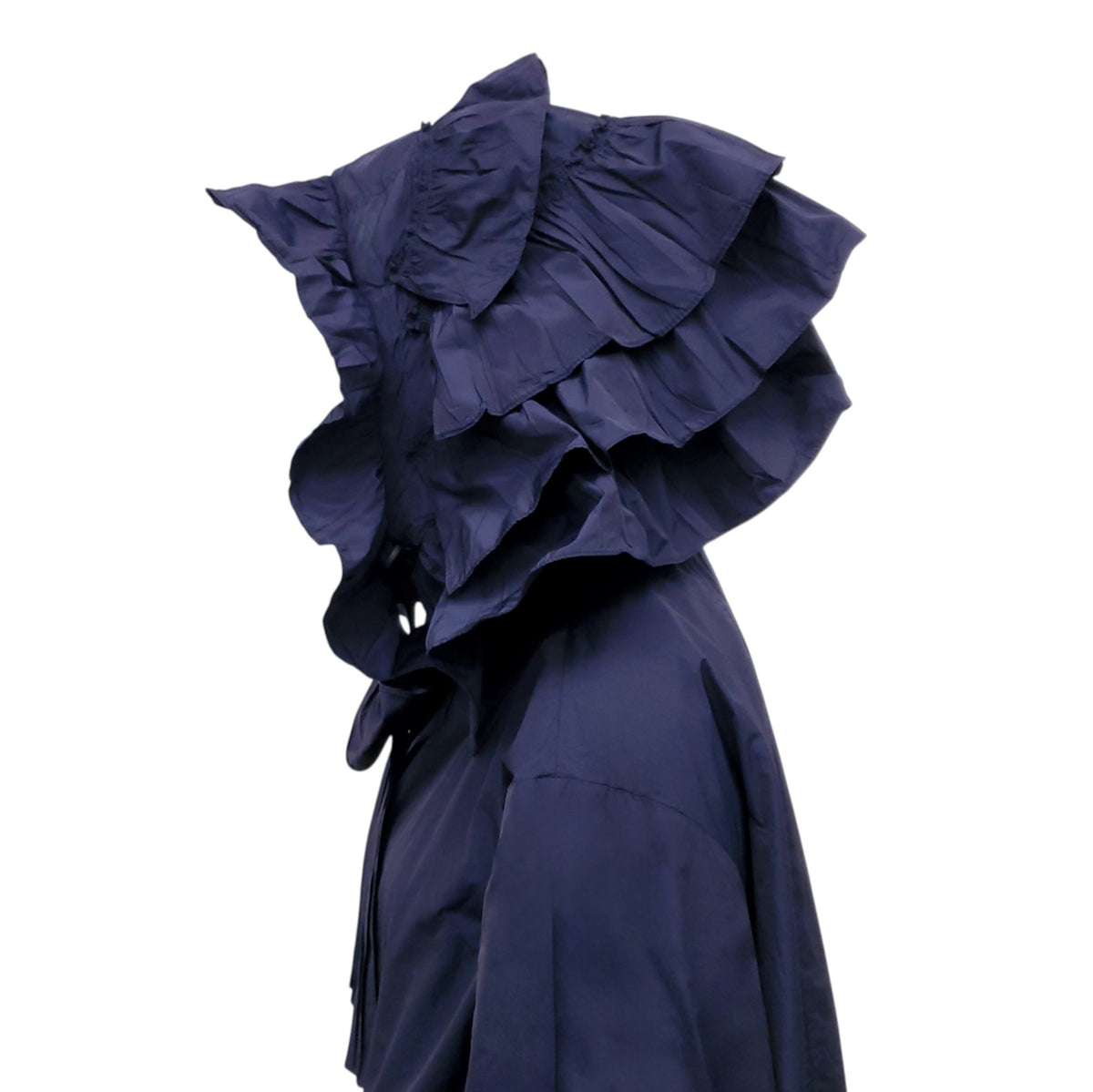 VALENTINO NAVY RUFFLE TRIM NECK TIE JACKET - SIZE 42