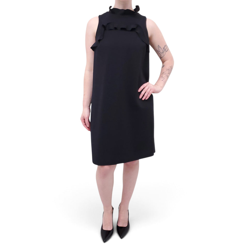 LANVIN BLACK DRESS WITH RUFFLE DETAIL - SIZE 42