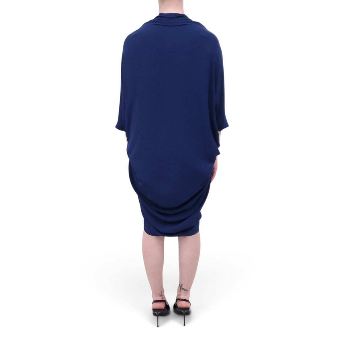 LANVIN NAVY DRAPED DRESS - SIZE 38