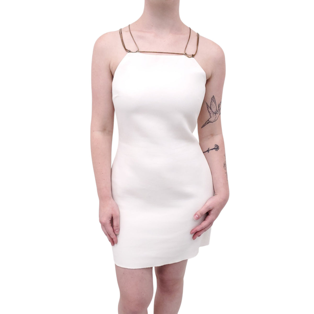 LANVIN RUNWAY WHITE DRESS WITH GOLD WIRE DETAIL - SIZE 38