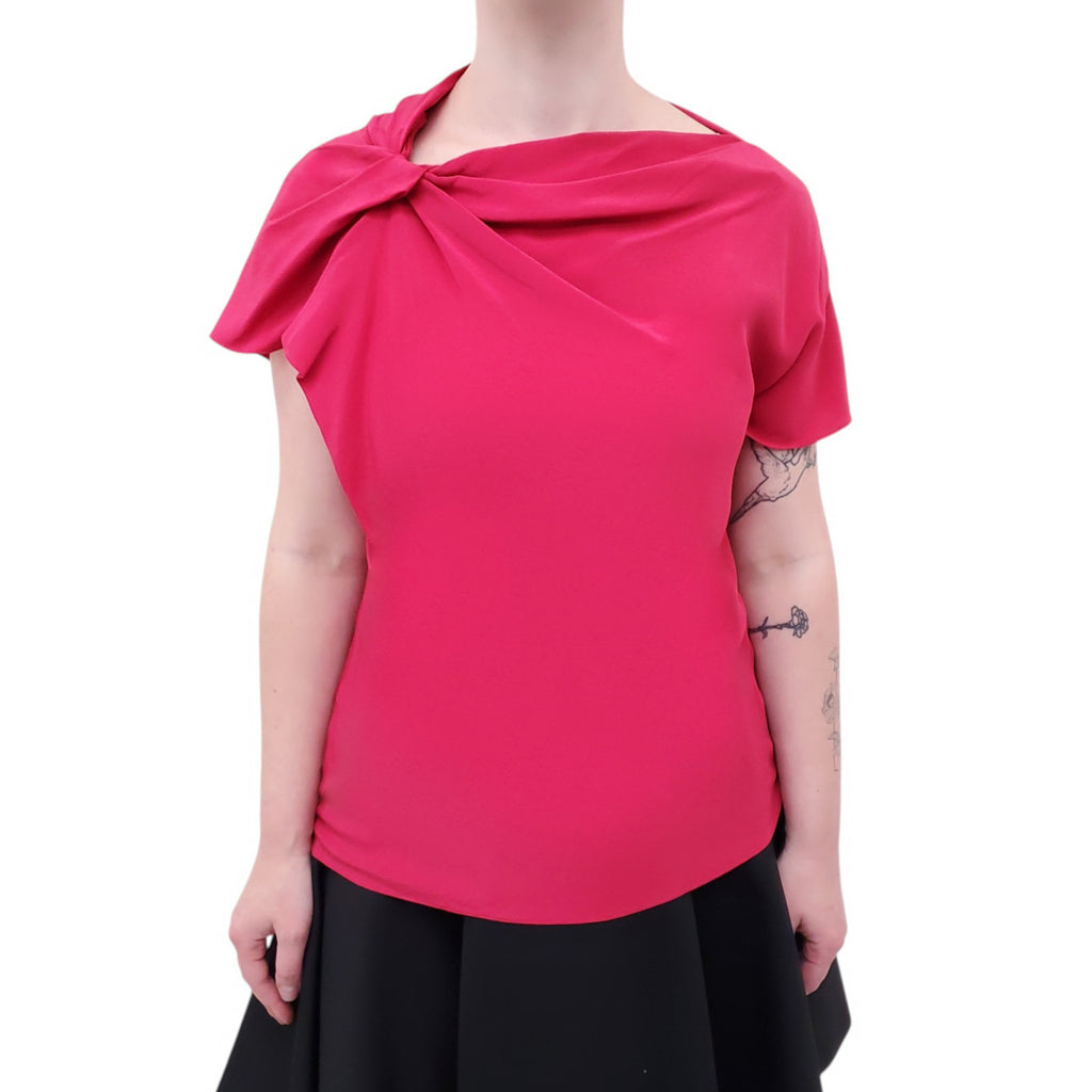 LANVIN PINK SILK DRAPED BLOUSE - SIZE 36