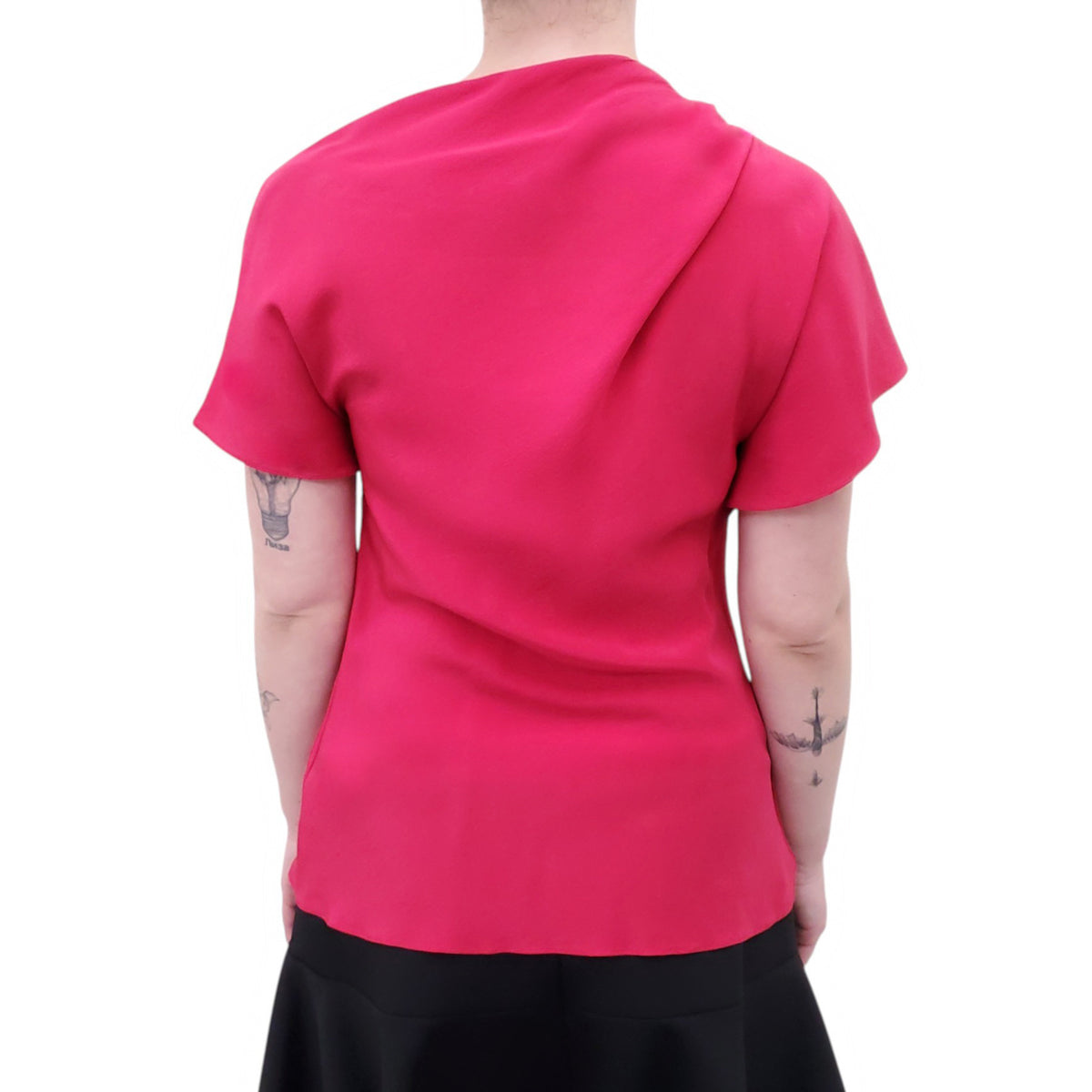 LANVIN PINK SILK DRAPED BLOUSE - SIZE 36