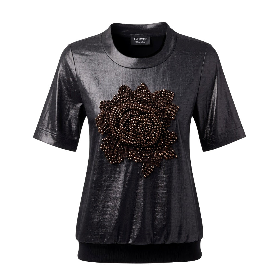LANVIN RUNWAY BLOUSE WITH FLORAL CRYSTAL FLOWER - SIZE S