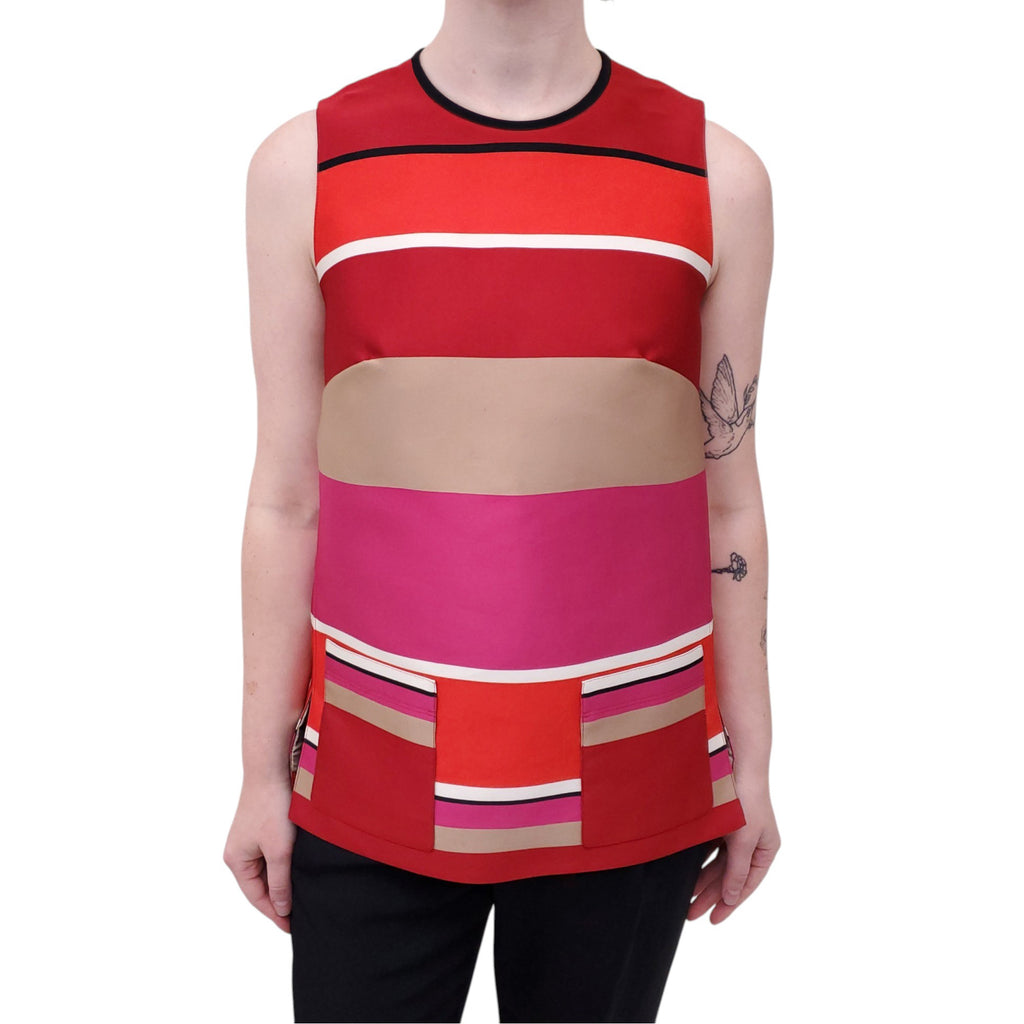 LANVIN STRIPED PEAU DE SOIE BLOUSE - SIZE 38