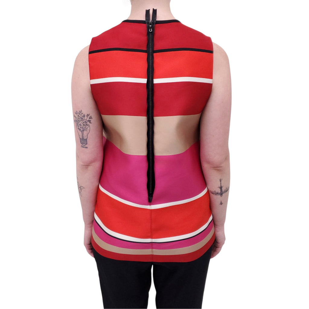 LANVIN STRIPED PEAU DE SOIE BLOUSE - SIZE 38