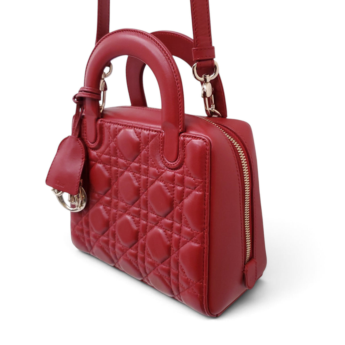 CHRISTIAN DIOR RED CANNAGE LILY MINI BOWLING BAG