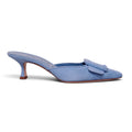 MANOLO BLAHNIK 50 MM MAYSALE SUEDE BLUE MULES - SIZE 37