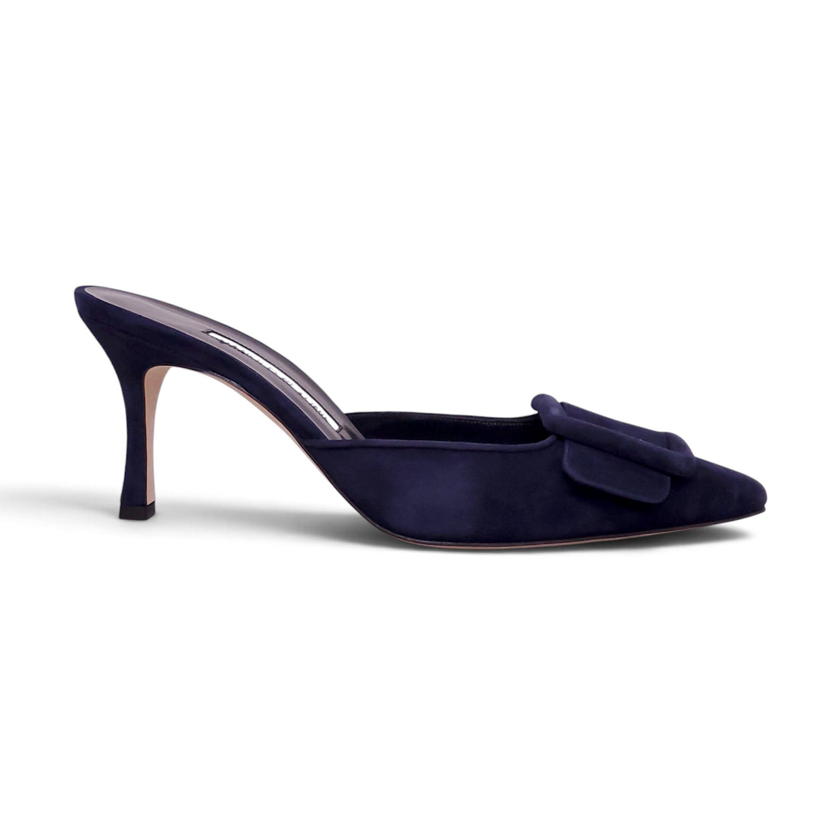 MANOLO BLAHNIK 70 MM MAYSALE HEEL IN NAVY  - SIZE 38