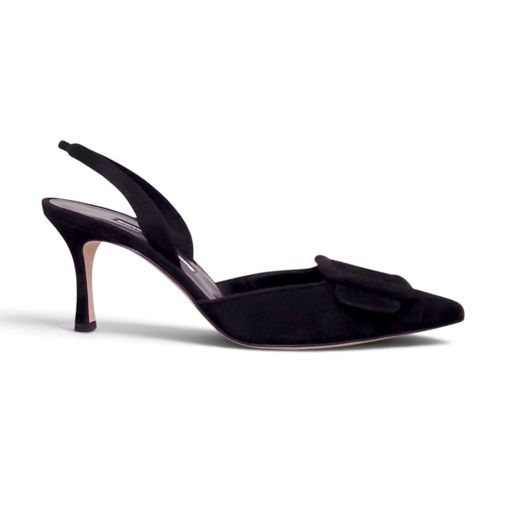 MANOLO BLAHNIK MAYSLI 70MM HEEL IN BLACK SUEDE - SIZE 39