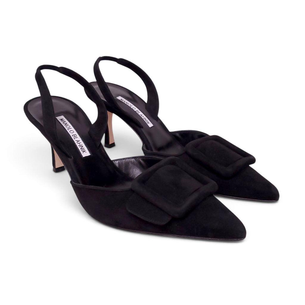 MANOLO BLAHNIK MAYSLI 70MM HEEL IN BLACK SUEDE - SIZE 39