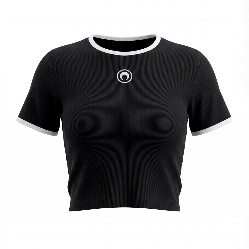 MARINE SERRE MOON LOGO SHORT SEELVE JERSEY CROPPED TOP - SIZE XL