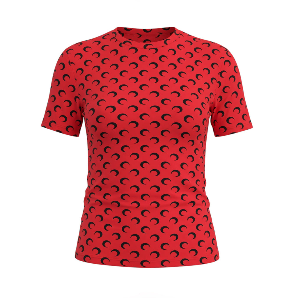 MARINE SERRE MOON PRINTED SHORT SLEEVE FITTED TOP IN RED - SIZE XL