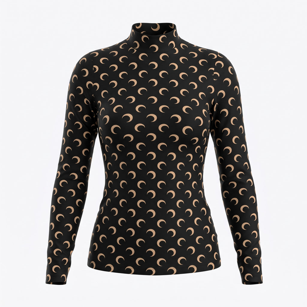 MARINE SERRE MOON PRINTED CREWNECK BLACK AND NUDE MOON TOP - SIZE S