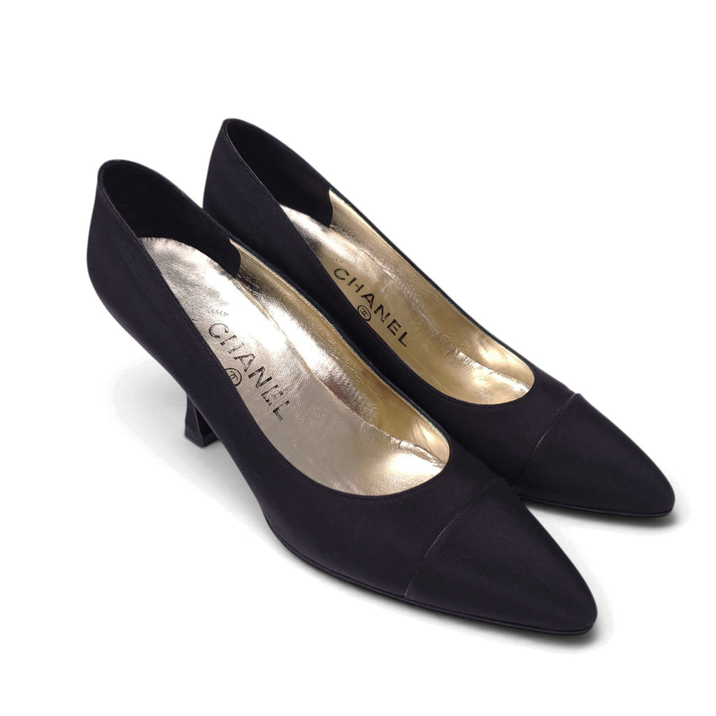 CHANEL GROSGRAIN BLACK HEELS - SIZE 39