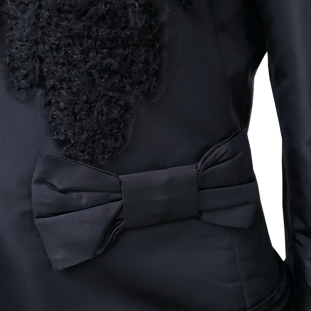PRADA BLACK NYLON JACKET WITH BOW AND EMBROIDERED DETAIL - SIZE 46