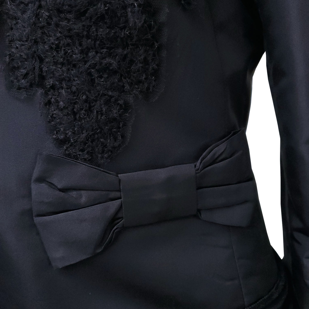 PRADA BLACK NYLON JACKET WITH BOW AND EMBROIDERED DETAIL - SIZE 46