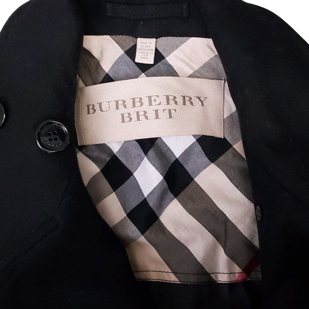 BURBERRY BRIT BLACK WOOL TRENCH COAT - SIZE 2