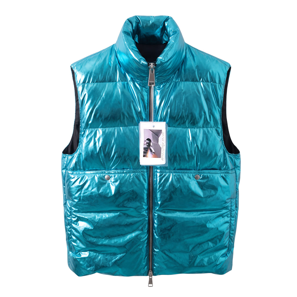 KHRISJOY METALLIC BLUE OVERSIZED PUFFER VEST - SIZE 01(OVERSIZED)