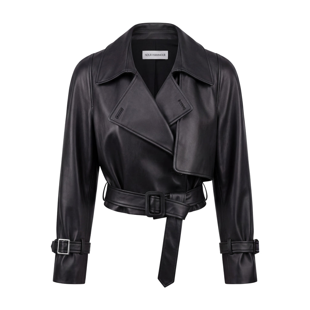 NOUR HAMMOUR HATTI CROPPED LEATHER JACKET - SIZE 40