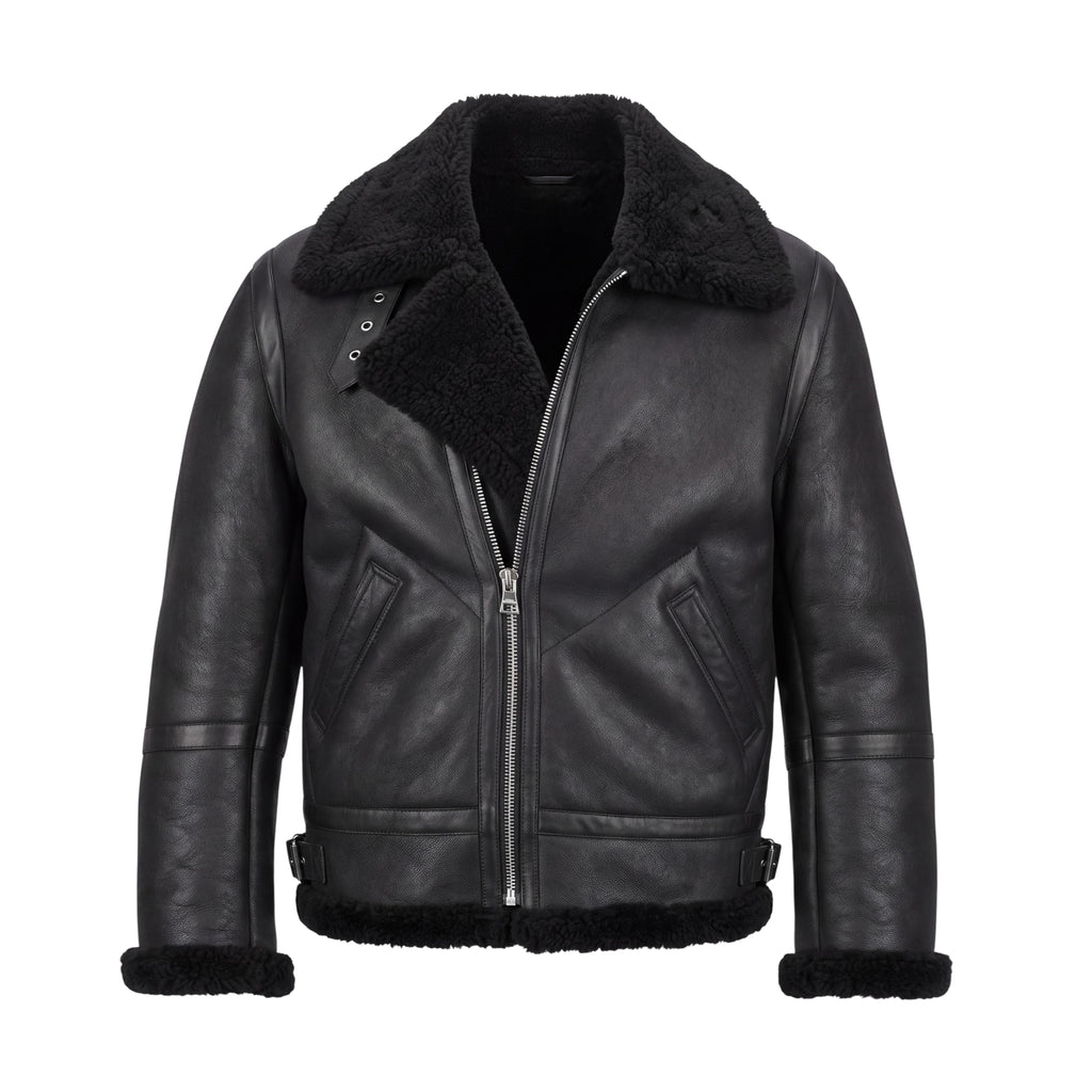 ACNE STUDIOS BLACK SHEARLING JACKET - SIZE 52